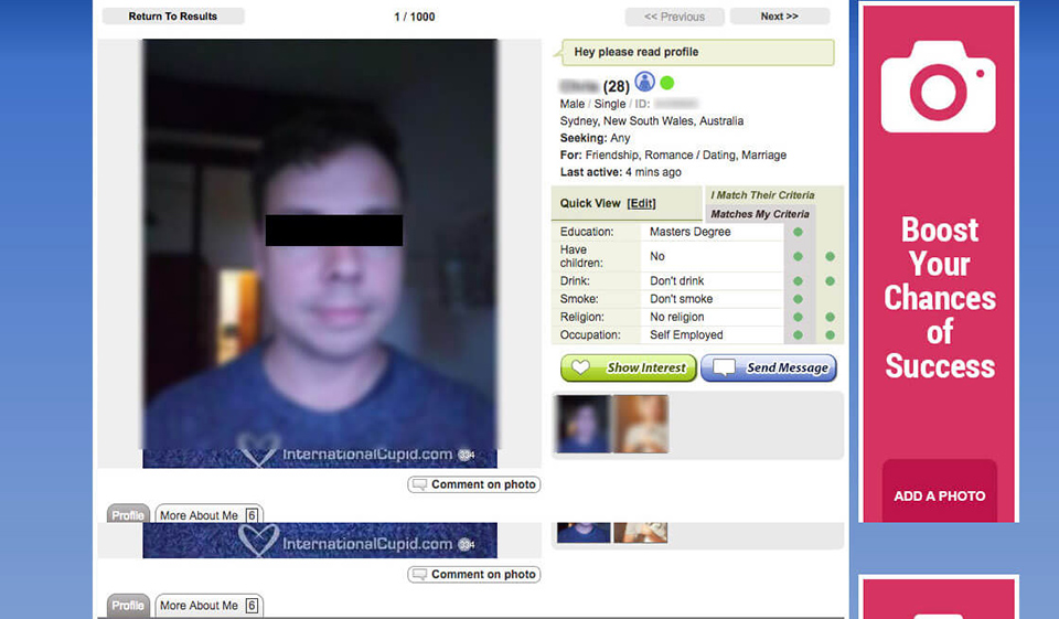 Interfaz de perfil del sitio