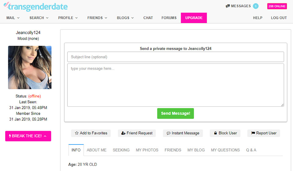 Características del sitio web de citas TransgenderDate